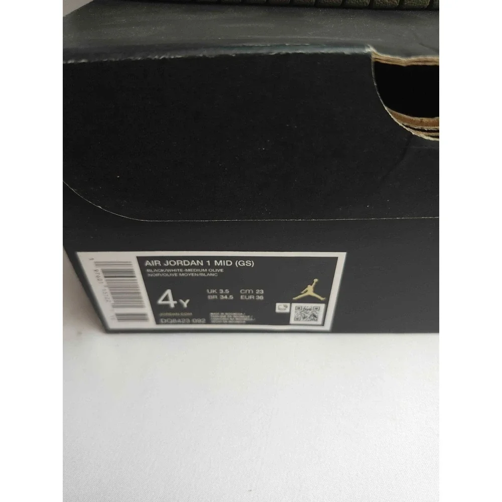 Nike Air Jordan 1 Mid GS Sneakers Size 4Y Medium Olive Black Leather DQ8423-092